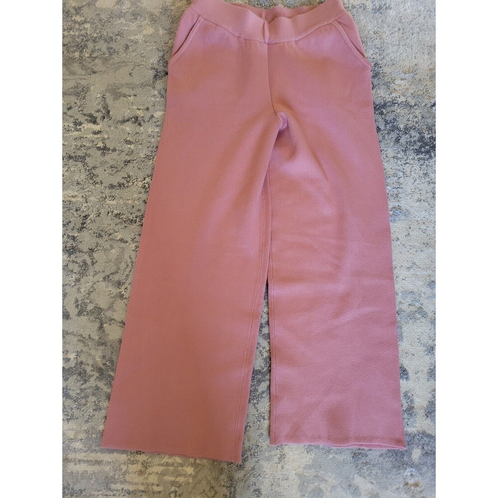 Naturals D&Co. Womens Soft Knit Pull on Crop Wide Leg Pants Pink Size Small